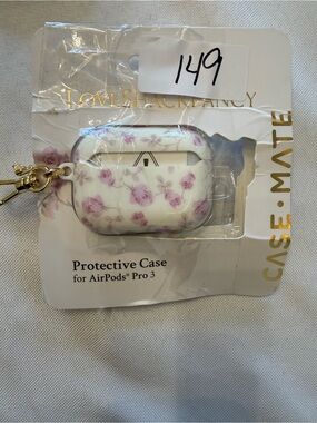 LoveShackFancy White AirPods Pro 3 Case with Pink Rose Print and Gold Charm